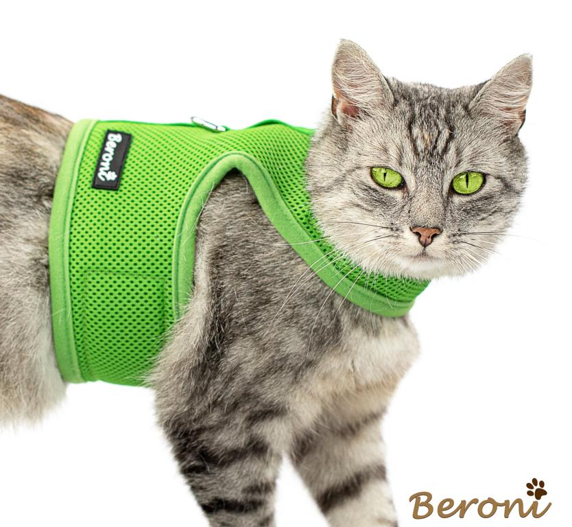 harnais anti-fuite pour chat souple CLASSIC uni vert